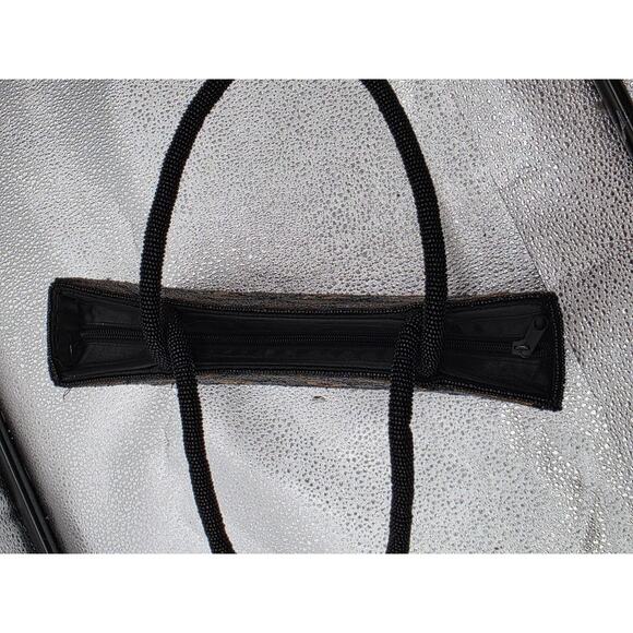 Handmade Black Beaded Floral Pattern Evening Bag With Dual Handles Zipper - Picture 15 of 16